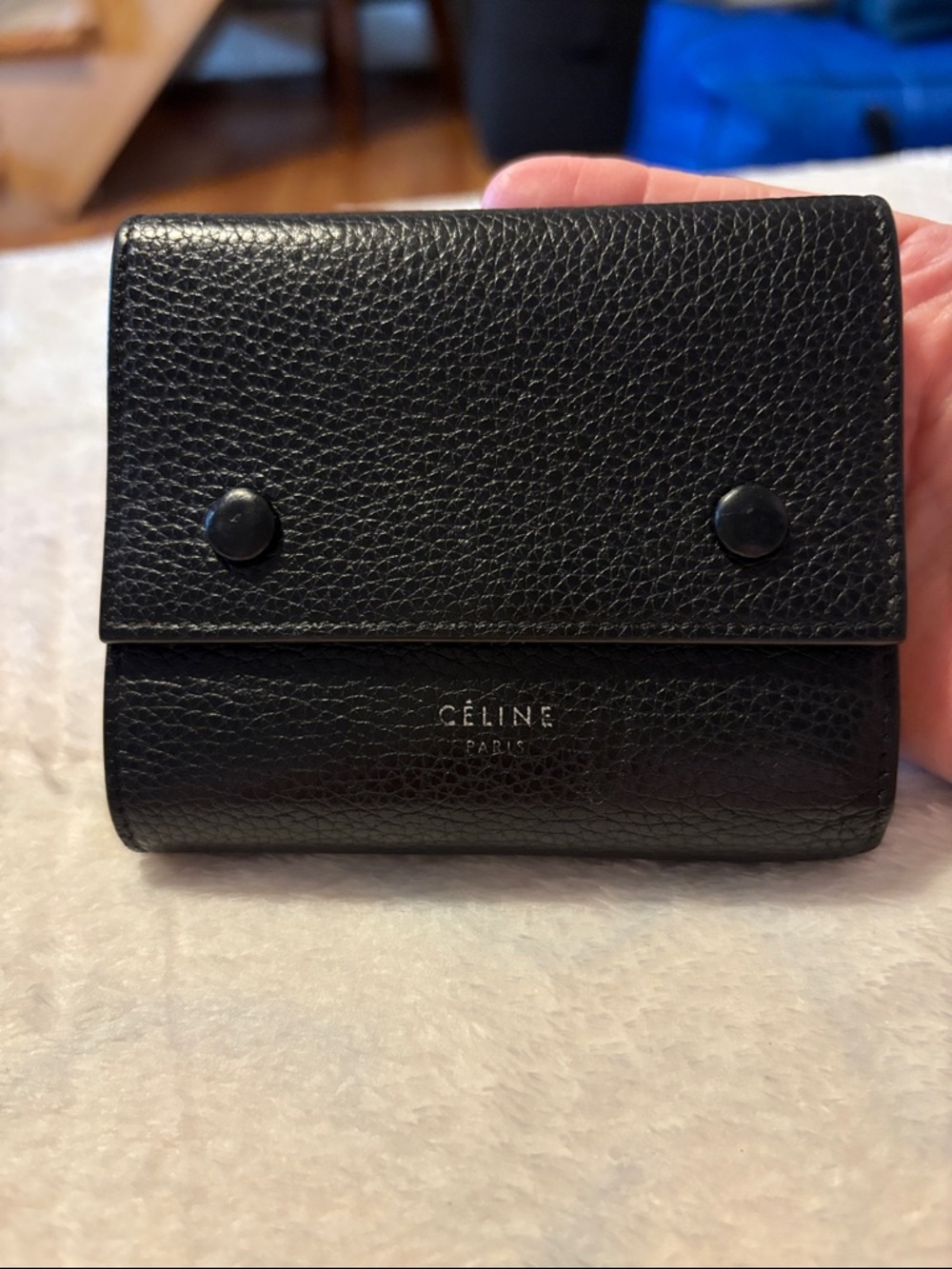 Celine Black Pebbled Leather Snap Wallet
